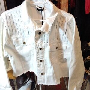 White sparkly crop jean jacket